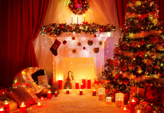 holidays, christmas, new year, christmas tree, lights, candles wallpaper