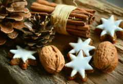 cone, nut, cookies, christmas, cinnamon sticks, holidays, new year wallpaper