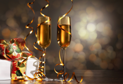holidays, new year, glasses, champagne, serpentine, bokeh, christmas wallpaper