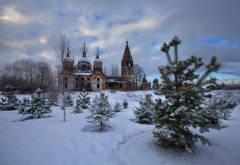 winter, snow, landscape, ruin, church, nature wallpaper