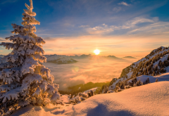 nature, mountains, winter, snow, sky, sun wallpaper