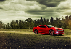chevrolet, chevrolet camaro, red car, cars, clouds wallpaper