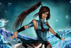 Korra, The Legend of Korra, artwork, water, women, ponytail, blue eyes, long hair wallpaper