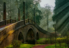 bridge, tree, nature, old park, sun rays, park, scotland wallpaper