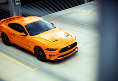 2018 ford mustang gt, orange car, cars, ford mustang, ford mustang gt, ford wallpaper