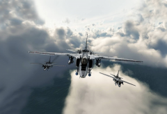 sky, airplanes, fighter, art, clouds, aircrafts wallpaper