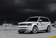 white car, cars, dark clouds, range rover, land rover wallpaper