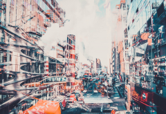 abstract, doubleexposure, new york city, detailed, anime wallpaper