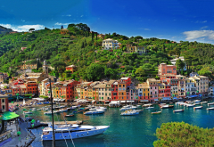 city, cityscape, landscape, sea, boat, building, forest, bay, Portofino, Italy, colorful wallpaper
