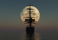 moon, ship, sailing ship, sea wallpaper