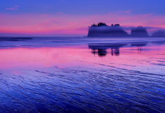 reflection, shore, washington, pink water, clouds, rocks, sunset, usa, evening, sky, nature, beach wallpaper