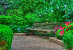 bench, flowers, park wallpaper
