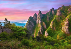 yeongam, south korea, nature, landscape, mountains, rocks, trees, bushes, sunset wallpaper