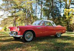 1956 ford thunderbird, retro, cars, ford thunderbird, ford, red car wallpaper