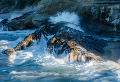 california, rocks, waves, splash, sea, ocean, nature wallpaper