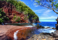 red sand beach, kaihalulu beach, maui, nature, sea, rocks, beach, ocean wallpaper