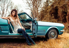 ford mustang, cabrio, cars, model ,women, girl, boots, legs, dress wallpaper