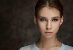 Elena Aksenova, face, piercing, brown eyes, earrings, brunette, looking at viewer, woman wallpaper
