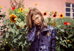 stefanie scott, actress, women, sunflowers, flowers wallpaper
