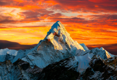 ama dablam, himalayas, nepal, top, snow, sunset, mountains, nature wallpaper