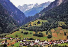 switzerland, nature, landscape, mountains, alps, forest, meadows, house, village wallpaper