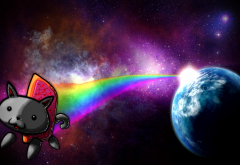 Nyan Cat, memes, cat, planet, space, rainbows, stars wallpaper